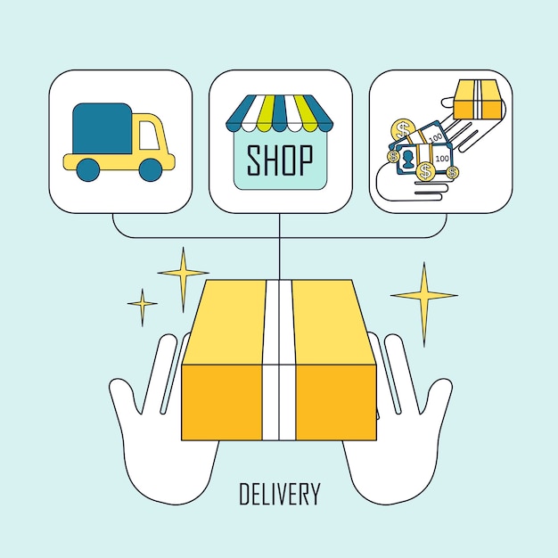 concepto de entrega de productos en estilo de línea plana delgada