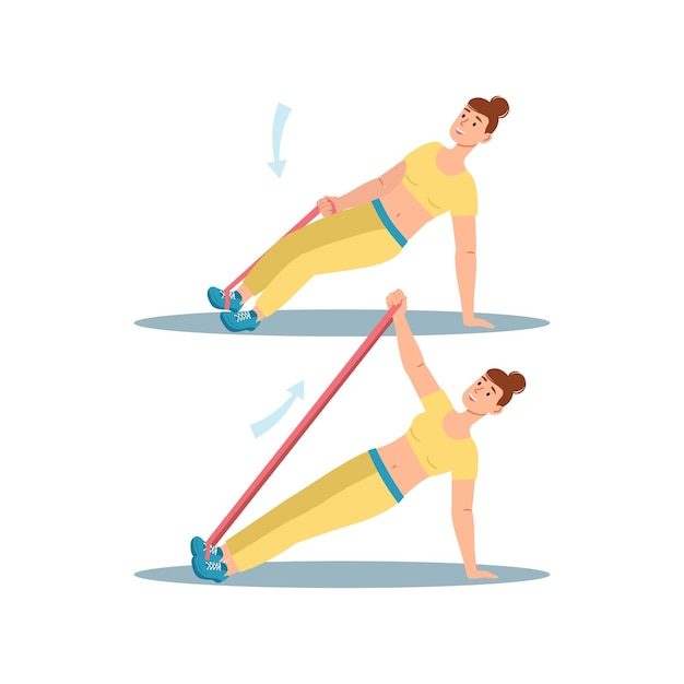El concepto de entrenamiento femenino en el diseño de dibujos animados plano La chica realiza ejercicios gimnásticos