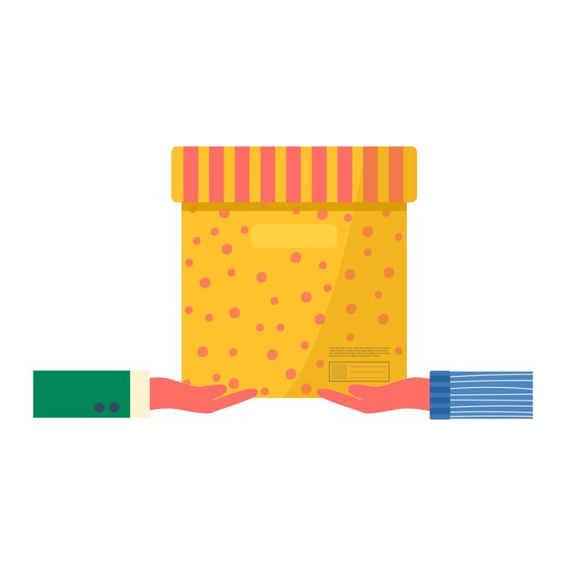 Concepto de envases de cartón con cinta adhesiva para iconos de entrega. paquetes postales, paquetes, cajas. Mensajero que sostiene el paquete disponible para el concepto de servicio de entrega en línea. Vector aislado