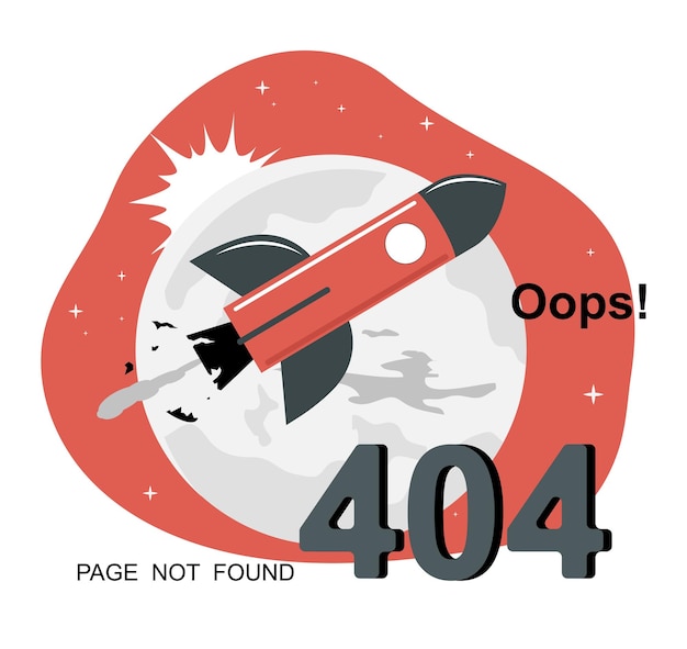 Concepto de error 404 con cohete espacial y planeta Ilustración vectorial