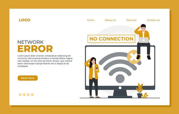 El concepto de error de red 404 para la plantilla de la página de aterrizaje Conexión de red Ilustración plana moderna