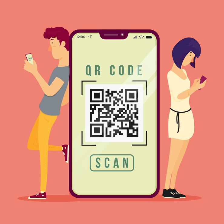 Vector concepto de escaneo de código qr con caracteres
