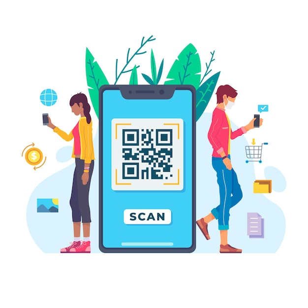 Vector concepto de escaneo de código qr con caracteres