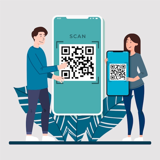 Vector concepto de escaneo de código qr con caracteres