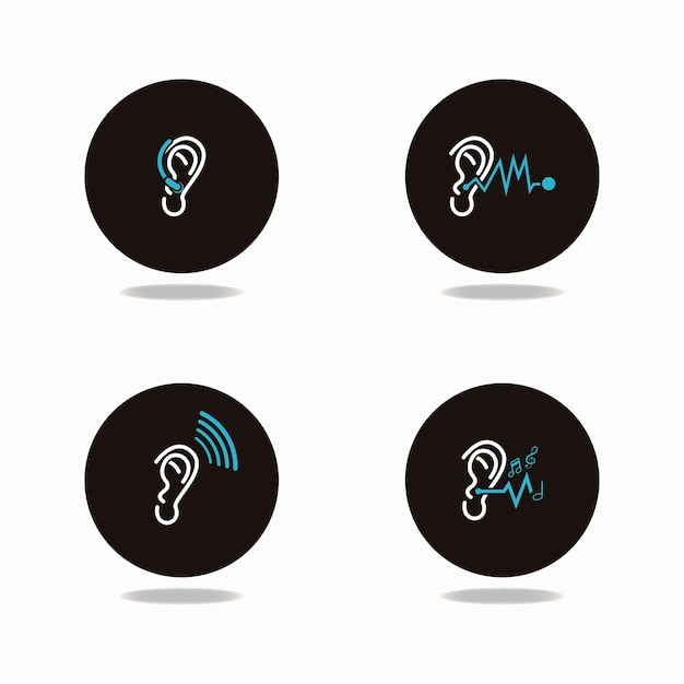 Concepto de escucha de ilustración de vector de diseño de conjunto de oído e icono