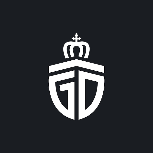 Concepto de escudo de letra gd con diseño de vector de icono de corona real