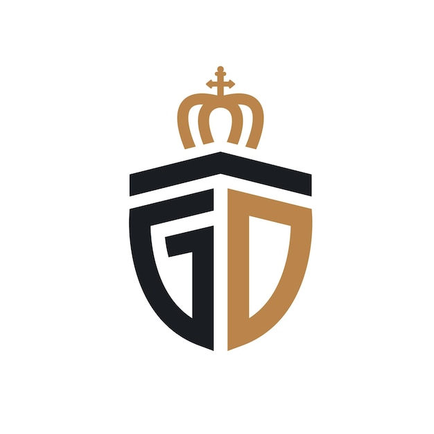 Concepto de escudo de letra gd con diseño de vector de icono de corona real