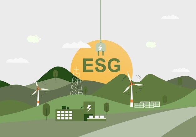 Concepto ESG medio ambiente sostenible sociedad y gobernanza y gobierno social con aerogenerador