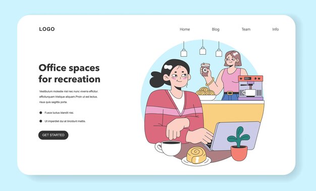 Concepto de espacio de trabajo de café acogedor profesional disfruta del tiempo con la computadora portátil mientras el barista alegre sirve café