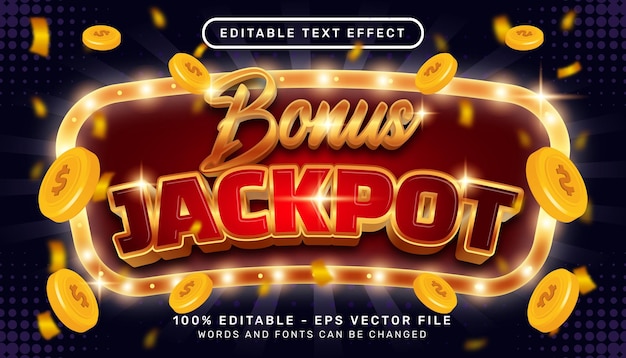 Concepto de estilo 3d de casino de jackpot de bonificación de efecto de texto editable