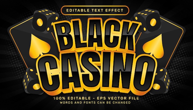 Concepto de estilo 3d de casino negro de efecto de texto editable con ilustración de moneda