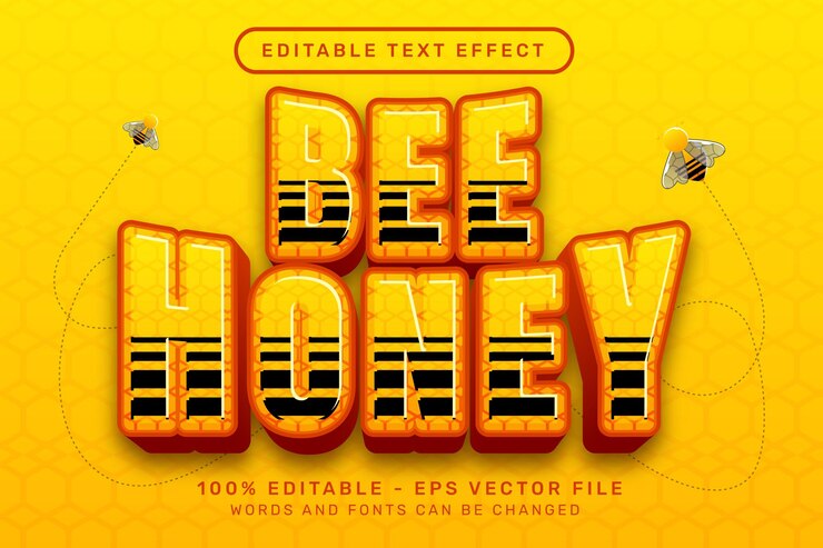 Vector concepto de estilo de abeja de miel de efecto de texto editable 3d