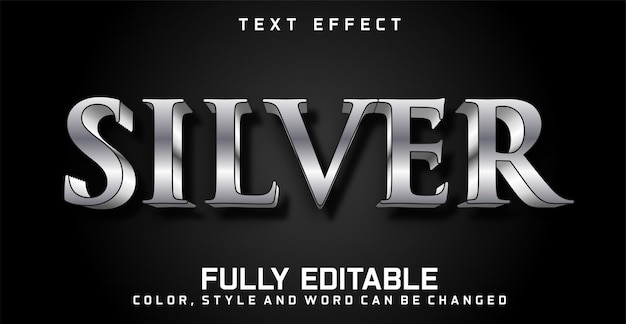 Concepto de estilo editable de efecto de texto plateado