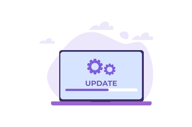 Concepto de estilo plano de actualización del sistema La ilustración vectorial se puede usar para la plantilla de la página de destino banner de póster de la aplicación móvil web