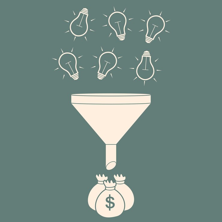 Concepto de estilo plano de conversión empresarial Ilustración vectorial del embudo de datos y el proceso creativo
