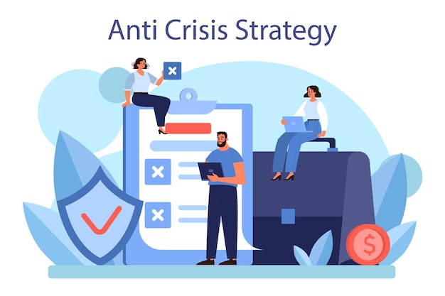 Concepto de estrategia anti crisis. Ilustración plana aislada