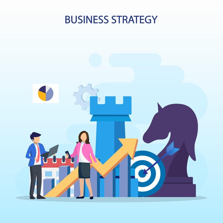 Vector concepto de estrategia empresarial la gente está planeando logro de objetivos tácticas estratégicas de amp piezas de ajedrez