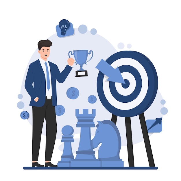 Concepto de estrategia empresarial lograr el objetivo planificación empresarial efectiva innovación y ejecución precisa