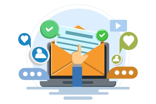 Concepto de estrategia de marketing por correo electrónico o campaña de correo electrónico o envío de correos electrónicos a clientes potenciales