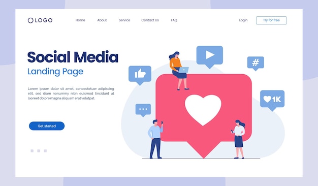Concepto de estrategia de marketing en redes sociales como etiquetas de correo electrónico página de inicio de ilustración de vector plano