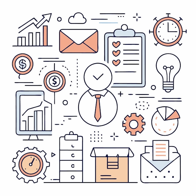 Concepto de estrategia de negocio con íconos de línea