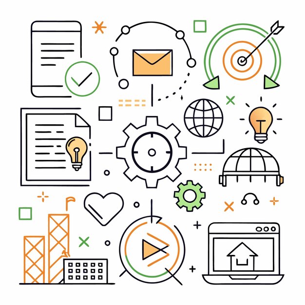 Concepto de estrategia de negocio con varios iconos