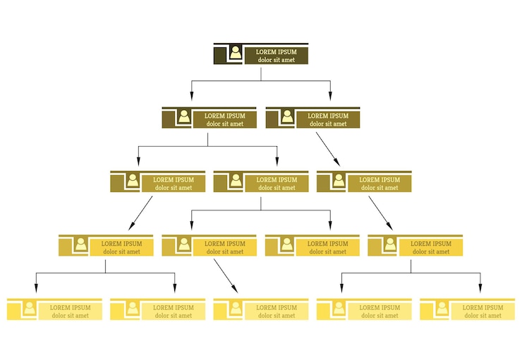 Vector concepto de estructura empresarial colorido, esquema de organigrama corporativo con iconos de personas. ilustración vectorial.