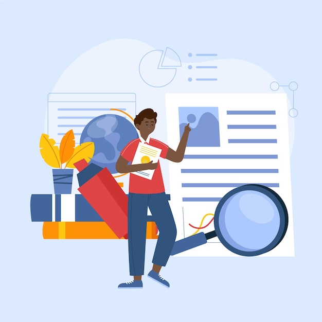 Concepto de estudio de caso plano dibujado a mano