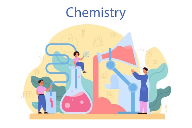 Concepto de estudio de química en diseño plano