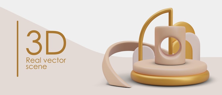 Vector concepto de etapa vectorial real en formas geométricas beige y arcos dorados