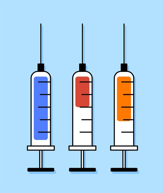 Concepto de etiqueta adhesiva para conjuntos de jeringas médicas