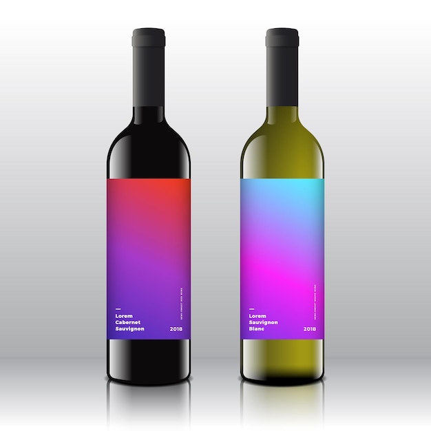 Vector concepto de etiquetas de vino tinto y blanco de calidad premium establecido en las botellas de vectores realistas diseño minimalista degradado limpio y moderno con tipografía minimalista elegante