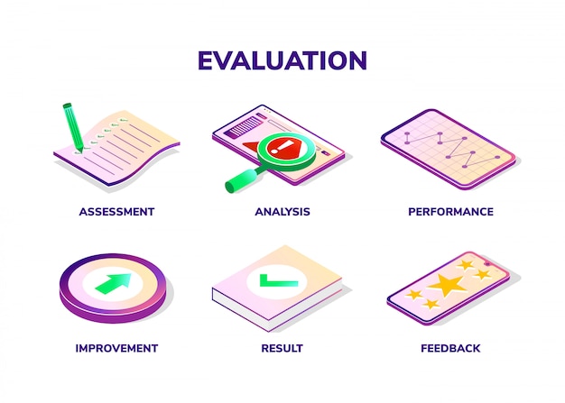 Concepto de evaluación iconos isométricos