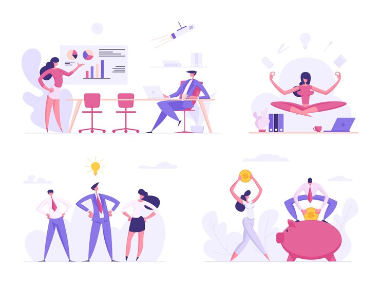 Vector concepto de éxito empresarial creativo y financiero conjunto ilustración plana
