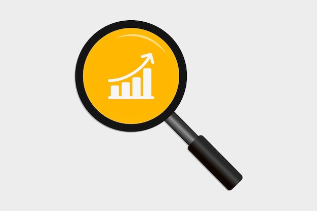 Concepto de éxito empresarial de gráfico de línea de flecha hacia arriba con vector de lupa