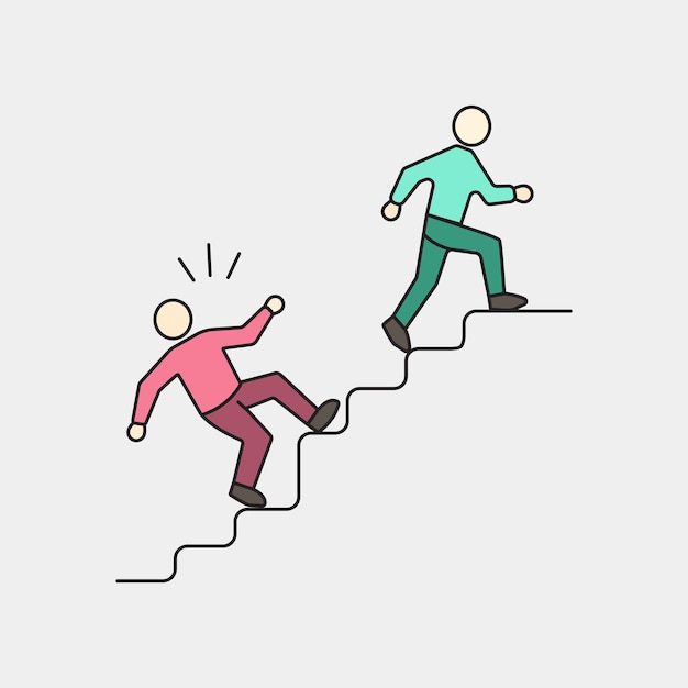 Concepto de éxito y fracaso en las escaleras Ilustración de vector plano
