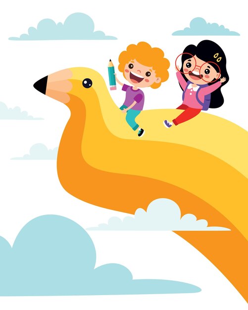 Concepto de éxito con niños y lápiz
