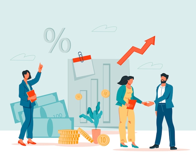 Concepto de una exitosa asociación comercial y acuerdo de cooperación Apretón de manos de dos empresarios en una reunión para negociar con un inversionista o socio ilustración vectorial plana