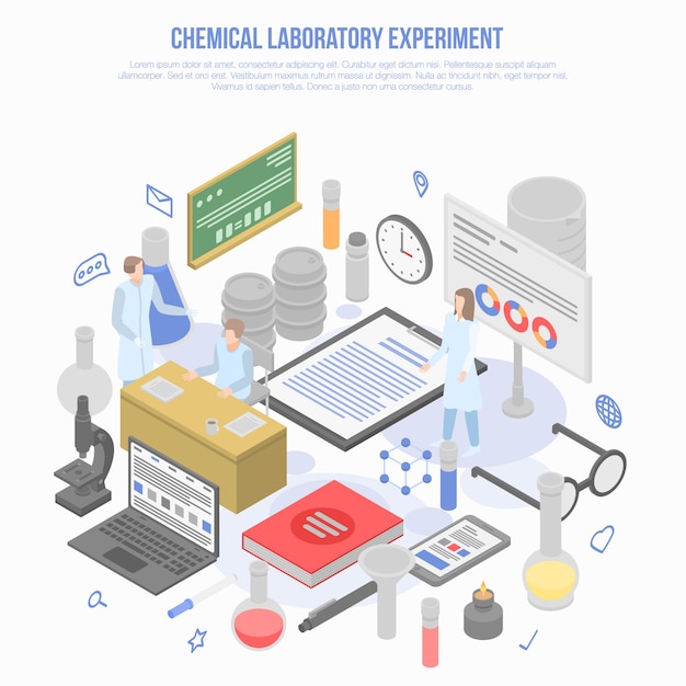 Concepto de experimento de laboratorio químico de ciencia, estilo isométrico