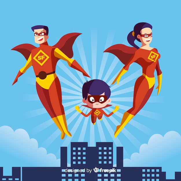 Vector concepto de familia de superheroes