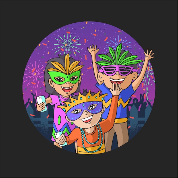 Vector concepto feliz del festival de la celebración de mardi gras