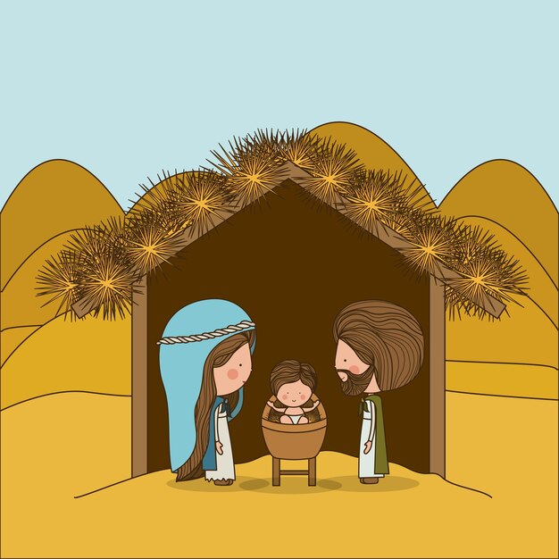 Concepto de feliz Navidad sobre el diseño de la sagrada familia