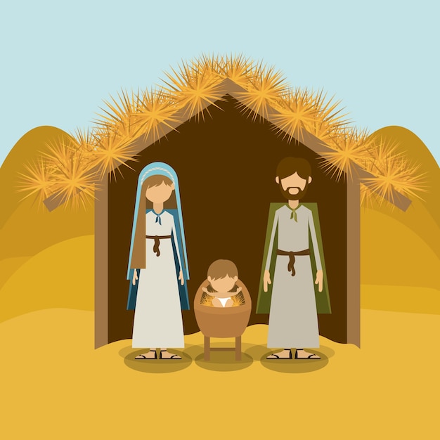 Concepto de feliz Navidad sobre el diseño de la sagrada familia