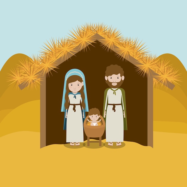 Concepto de feliz Navidad sobre el diseño de la sagrada familia