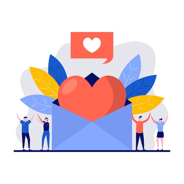 Concepto de festival de feliz día de san valentín con carácter diminuto.