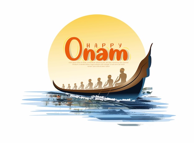 Vector concepto del festival onam remando en un bote de serpientes durante el festival 'onam' en kerala, india