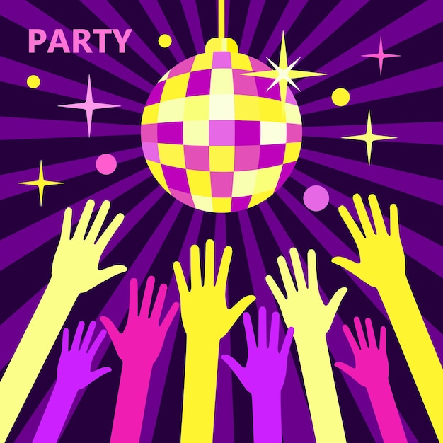 Vector concepto para fiestas y festivales de música bola de discoteca brillante mal