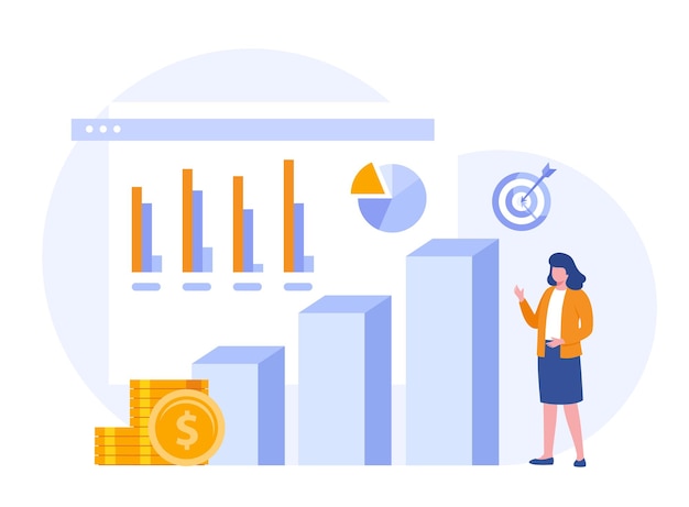 Concepto financiero estrategia de ventas trabajo en equipo presupuesto corporativo crecimiento ingresos inversión negocio banner vectorial plano para el sitio web de la página de destino