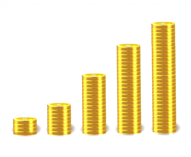 Concepto financiero de vector con pilas de monedas de oro.