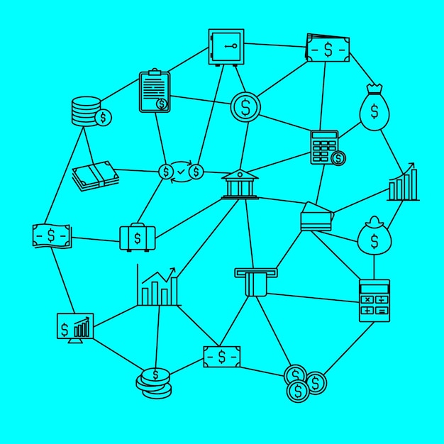 Vector concepto de finanzas y negocios con iconos de línea